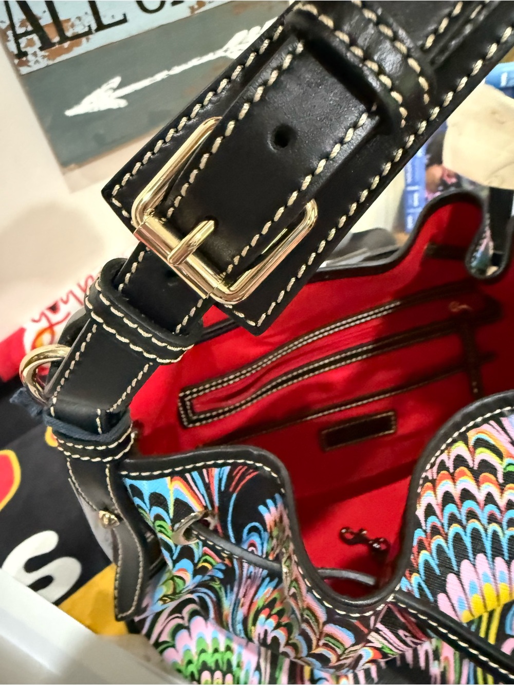 Dooney & Bourke Multicolor Peacock-Print Tote w/Matching XL Zip Around Wallet. - Picture 4 of 13